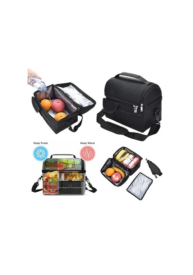 Büyük Yalıtımlı Beslenme Çantası Sızdırmaz Soğutucu Çanta Çift Bölmeli Beslenme Taşıma Çantası Kamp İçin Erkekler Kadınlar İçecek Kutuları Şarap Çantası Soğutucu Kutu Siyah