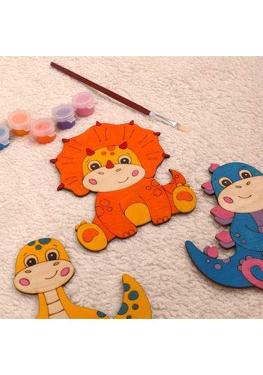 Dktt Ahşap Oyuncak Odası Dinozor Ahşap Boyama Seti-1