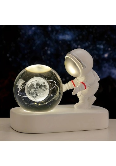 Honeybeeshop Modern Astronot Cam Globe Masa Lambası 60mm Uzay Temalı Led Galaksi Sevgili Astronot Usb Güçlü Oda Dekorasyonu Ve Hediye Ahşap