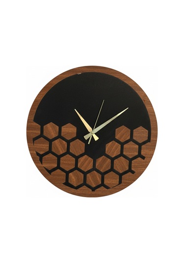 Petek Model Duvar Saati Dekorasyon 45 Cm Siyah Ceviz