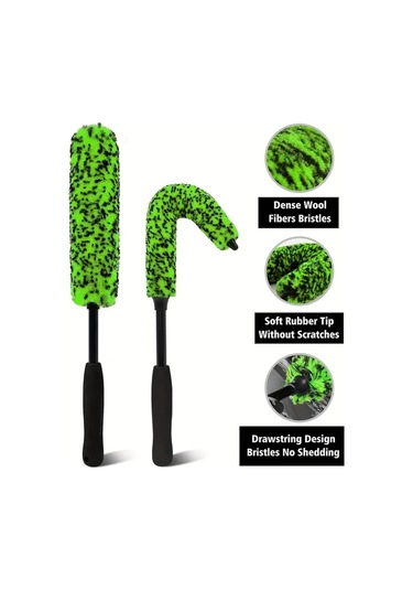 Fochsia 2 Adet Yeşil Araba Tekerlek Göbek Fırçası Uzun Saplı Lastik Jant Temizleme Fırçası Dayanıklı Pp Malzeme Yeşil Fırça Siyah Sap