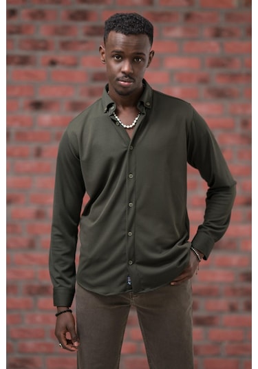 Advante İnce Fitilli Full Likralı Yaka Düğmeli Mevsimlik Slimfit Gömlek Yeşil