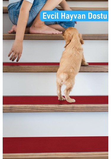 Halifleks Yapışkan Tabanlı Merdiven Basamak Paspası Rip Halı Kaymaz Tabanlı - Bordo Null