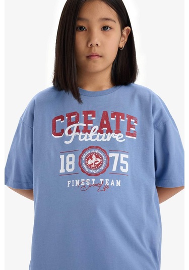 DeFacto Kız Çocuk Oversize Geniş Kalıp Bisiklet Yaka Baskılı Kısa Kollu Yazlık Elbise E5805A825HSBE418 DeFacto Kız Çocuk Oversize Geniş Kalıp Bisiklet Yaka Baskılı Kısa Kollu Yazlık Elbise E5805A825HSBE418