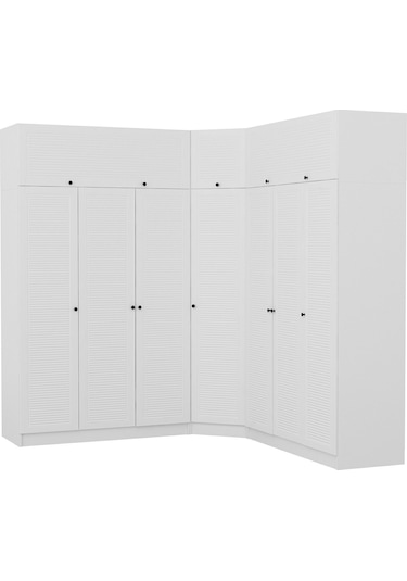 Minar Kale 7 Kapaklı 4 Ç Köşe Dolap + Yüklük Beyaz Mebran Panjur 190cm