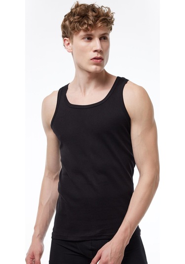 Malabadi Erkek Siyah 3 Lü Paket %100 Pamuk Ribana Atlet 3m034-e Siyah