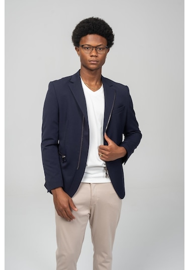 Cekmon Erkek Çift Yönlü Açılır Fermuarlı Rahat Ceket Beyaz