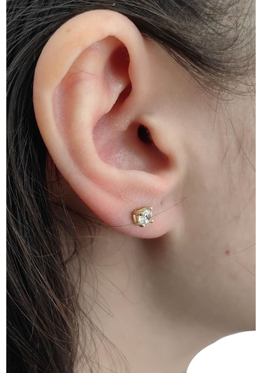 Chavin 3,5 Mm Zirkon 8 Ayar Altın Bayan Tek Taş Küpe Eu96sr