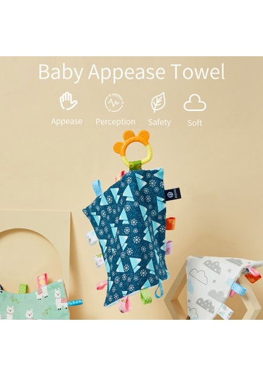 Geeksen Yumuşak Bebek Battaniyesi - Renkli Etiketler Ve Silikon Diş Kaşıyıcılı 25.5x25.5cm