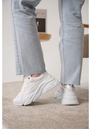 D383 Günlük Ortopedik Kadın Sneaker Spor Ayakkabı Beyaz
