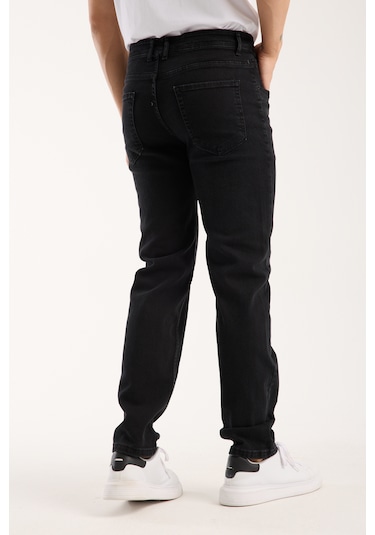Erkek Pantolon Siyah Regular Fit Fermuarlı Jeans Siyah