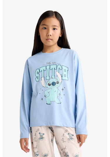 Defacto Kız Çocuk Disney Lilo & Stitch Pijama Takımı Uzun Kollu Üst Uzun Alt F7357a825aube768 Mavi