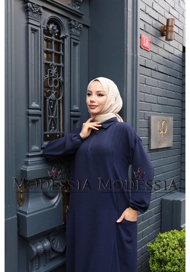 Kadın Lacivert Aerobin Uzun Önü Yarım Fermuarlı İkili Takım T1219 Lacivert