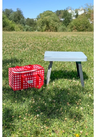 Katlanır Plastik Sehpa, Kamp Masası Gri- Termo Piknik Çantası Gri