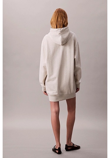 Kadın Rahat Kalıp Kapüşonlu Sweatshirt Elbise - Bej Melanj Vanilla Heather