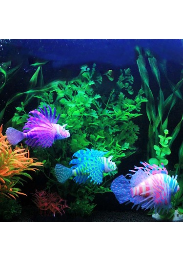 Youmex Siyah Silikon Akvaryum Dekorasyonu - Yaratıcı Işıklı Sahte Aslan Balığı, Bakımı Kolay Stres Azaltıcı