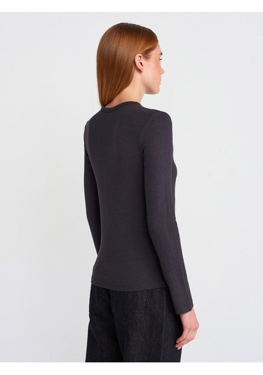 Dilvin 31544 Düğmeli Uzun Kollu Top Antrasit