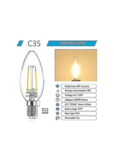 Klasik E12 Led Şamdan Ampul, Eşdeğer 40w, Sıcak Beyaz 2700k, Filament Şeffaf Cam, Kısılamaz, 10'lu Paket - Ev İçin Şık Aydınlatma Diğer