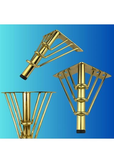 15 Cm Metal 3 Telli Koltuk Ayağı Mobilya Ayağı Ünite Ayağı Konsol Ayağı Puf Berjer Ayağı 4 Adet Gold