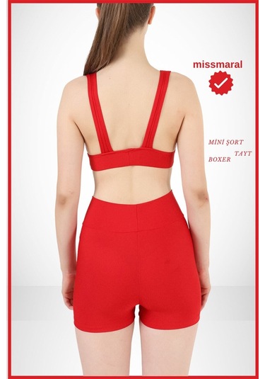 Kadın Kırmızı Yüksek Bel Toparlayıcı İç Göstermeyen Boxer Şort Deniz, Havuz & Günlük Kullanım İçin Kırmızı