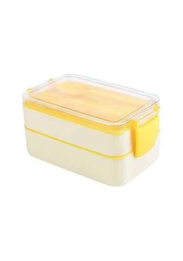 Buffer 2 Bölmeli Çok Amaçlı 900 Ml Kapasiteli Çatal Kaşıklı Dayanıklı Beslenme Kabı Yiyecek Kutusu Çok Renkli