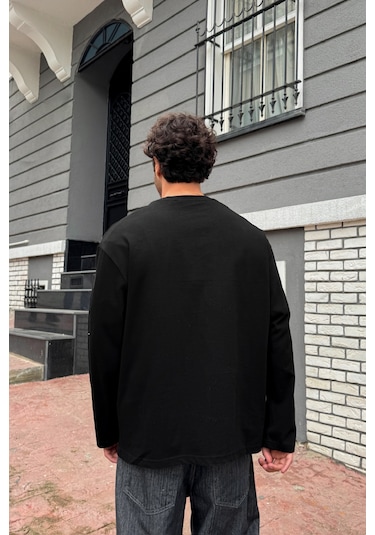 Basic Oversize Uzun Kol Tişört-28718 Siyah