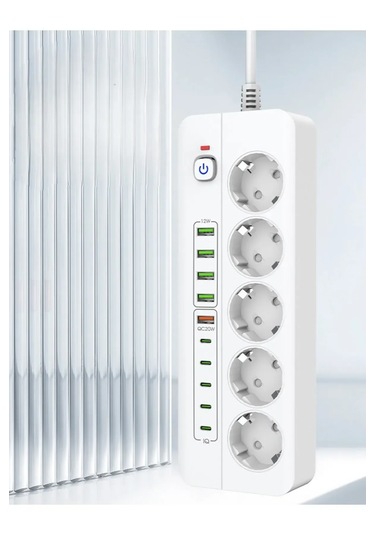 Isıya Dayanıklı Power Tuşlu 5'li Grup Priz 5x Usb 5x Type-c Çıkışlı Priz 2 Mt Kablolu 0