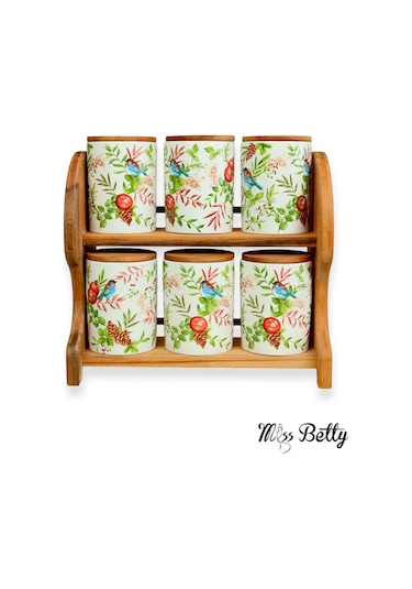 Mıss Betty 9886 Mıra Standlı 6lı Porselen Baharatlık Kırmızı