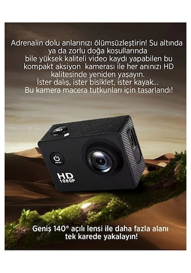 Aksiyon Kamera 1080p Hd Suya Dayanıklı - 140 Geniş Açı Lcd Ekran