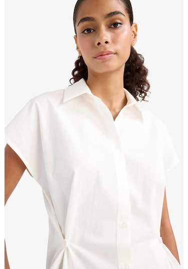 Defacto Fitted Poplin Kısa Kollu Gömlek F7313ax25auer85 Ekru