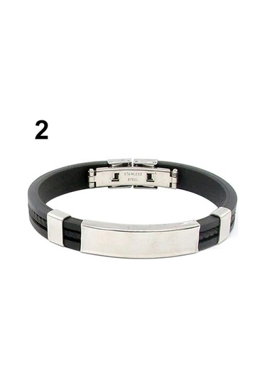 Beyaz Erkekler Punk Kauçuk Paslanmaz Çelik Bileklik Toka Manşet Bileklik Bileklik Güzel