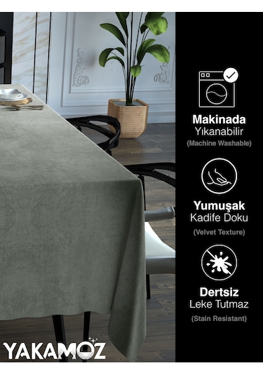 Taş Rengi Kadife Dokulu Masa Örtüsü Dertsiz Velvet Touch Serisi Taş Rengi