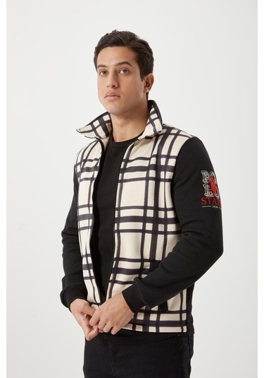 Erkek Ön Ekoseli 3 İplik Ceket Siyah