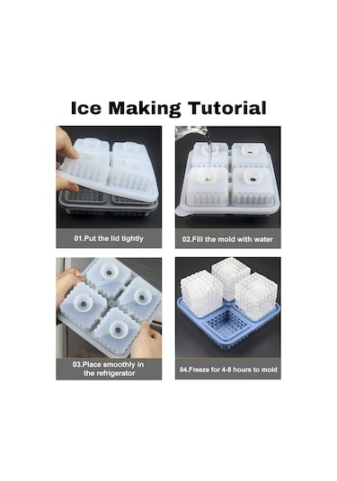 Dianziye Yeşil Silikon Buzluk Kalıbı - 4 Adet Kare Buz Küpü, Yavaş Erime, Gıda Grubu, Ev Ve Bar Kullanıma Uygun, Tekrarlı Kullanım Çok Renkli