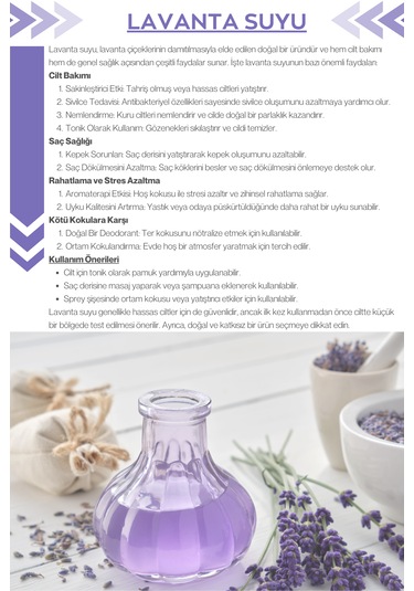Doğal Ve Organik Saf Lavanta Hidrosolü - Canlandırıcı, Besleyici