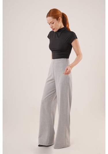 The İstanbul Bol Paça Yandan Fermuarlı Gri Kumaş Pantolon Gri
