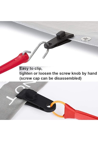 Dolıty 10/12 Adet Tente Tarp Kelepçe Seti Çadır Klipsleri 10-klips+siyah-bungee Siyah