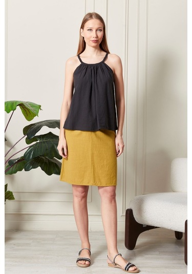 Şık Farklı Tarz Keten Işıl Bluz - Zarif Ve Modern Tasarım Siyah