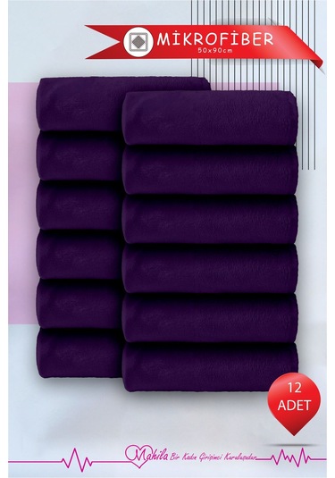 12 Adet 50x90 Mikrofiber Havlu, Premium Havlu, Spor Havlusu, Fitness Havlusu, Berber Kuaför Havlusu Mor