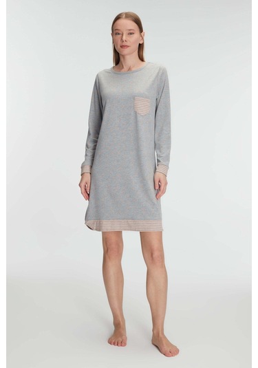 Pamukluuzun Kollu Gecelik Gri