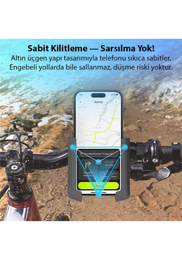 Ally Motosiklet Bisiklet Scooter İçin 360 Derece Dönebilen Gidon Bağlantılı Telefon Tutucu Siyah