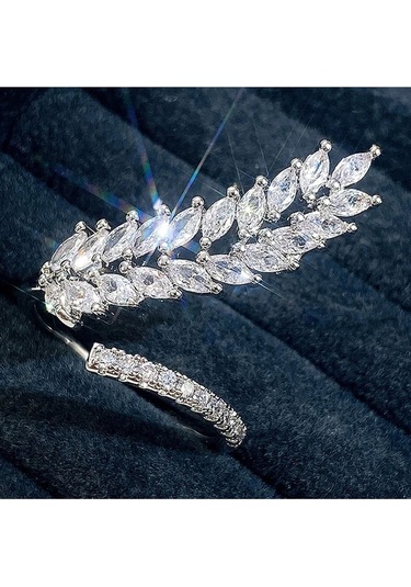 925 Ayar Gümüş Ayarlanabilir Zirkon Taşlarla Süslü Tüy Yüzük