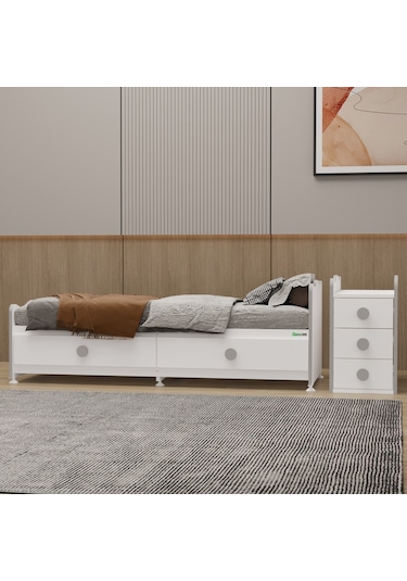 Garaj Home Melina 5 Çekmeceli Büyüyen Mdf Çıtalı Beşik - Gri Beyaz