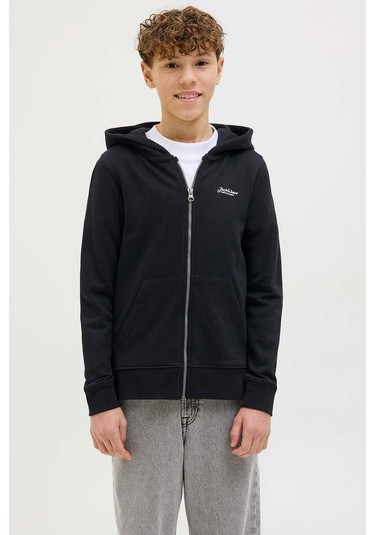 Jack & Jones Jjbeau Sweat Zıp Hood Jnr Siyah Erkek Çocuk Sweatshirt 000000000102257557 Siyah