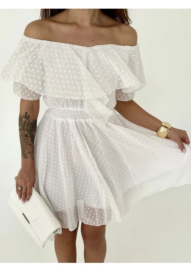 Ylook Yazlık Puantiyeli Elbise 395934925 Beyaz