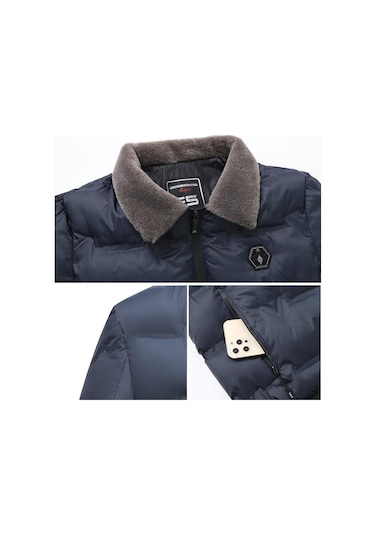 Sımıcg Erkek Yaka Kışlık Pamuk Ceket Mavi Koyu Mavi
