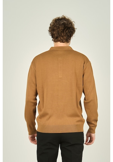 Ateş Triko Erkek Polo Yaka Düğmeli Yün Kazak 6091023 Camel Camel
