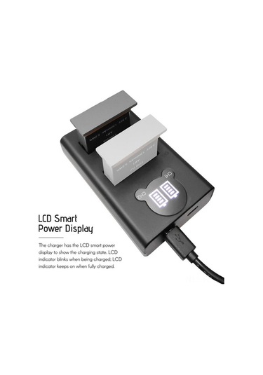 Pazly Çift Portlu Lcd Şarj Kiti - Djı Osmo Action İçin 1300mah Pil Ve Hızlı Şarj