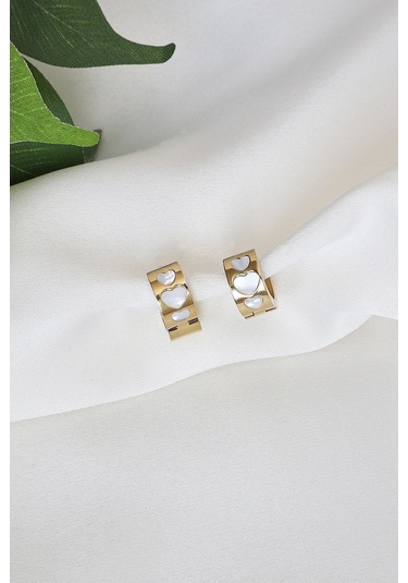 Mrs Flower Çelik Mini Halka Beyaz Kalpli Küpe Çok Renkli