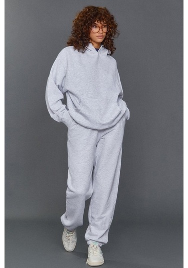 Mad Girls Gri Kapüşonlu Kadın Eşofman Takımı Mg1225 Gri